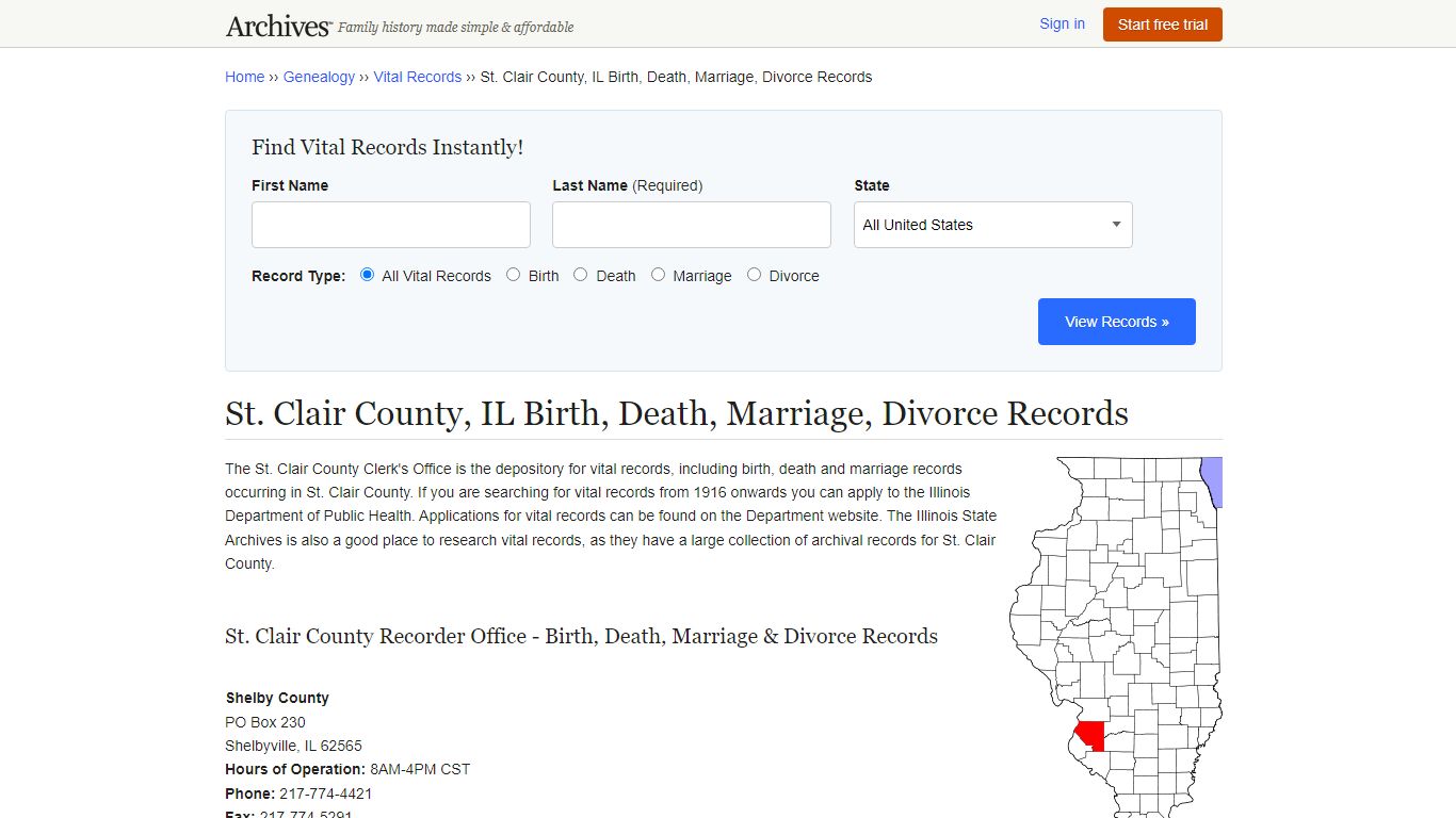 St. Clair County, IL Birth, Death, Marriage, Divorce Records - Archives.com